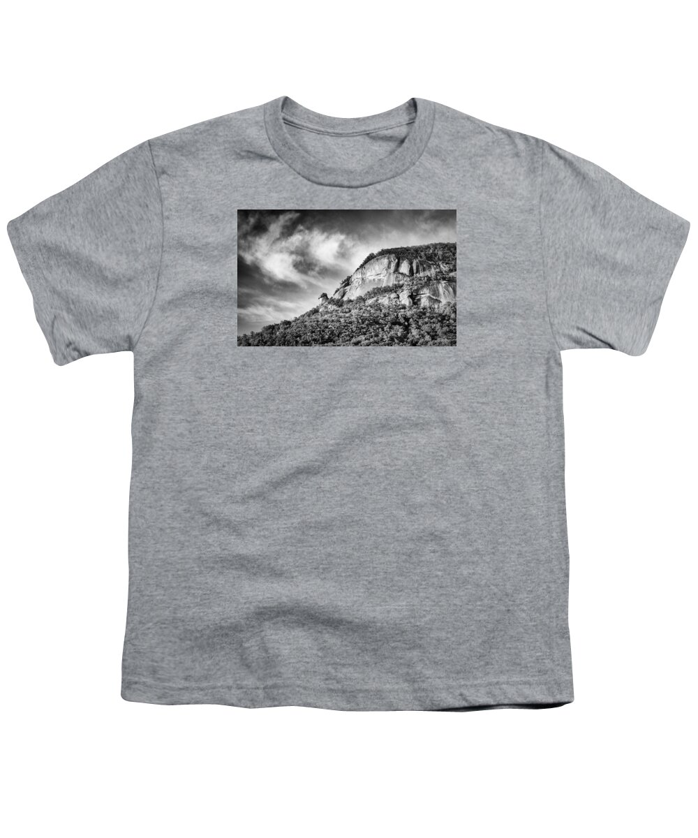 Asheville Youth T-Shirt featuring the photograph Chimney Rock - bw by Joye Ardyn Durham