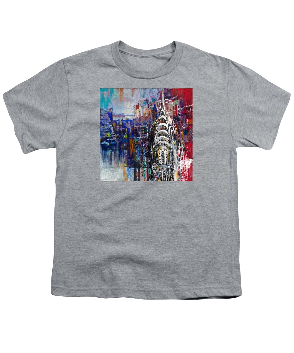 New York Skyline Youth T-Shirt featuring the painting Chrysler Building 205 1 by Mawra Tahreem