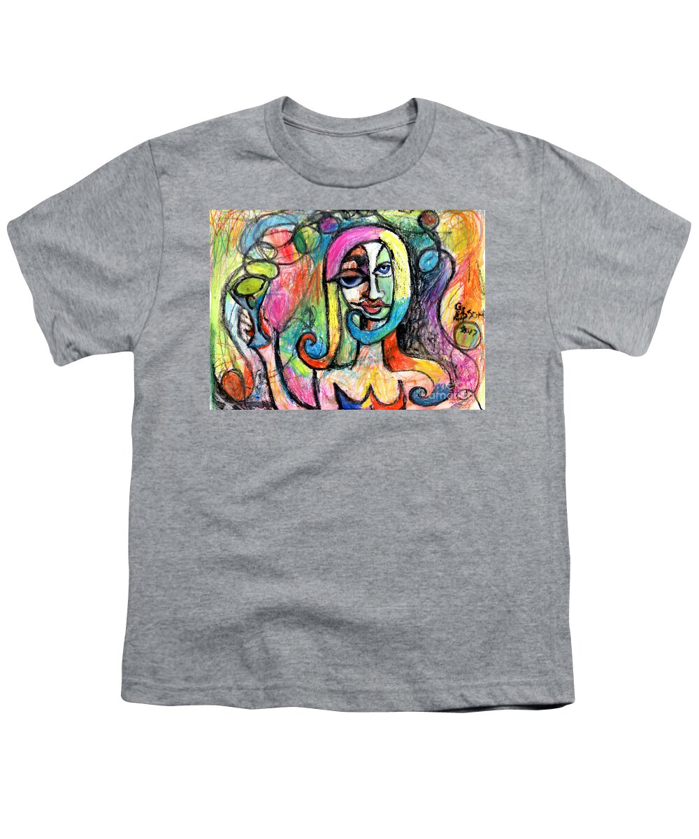 Woman Youth T-Shirt featuring the mixed media Hippy Chic Funky Color Pop Cocktail by Genevieve Esson