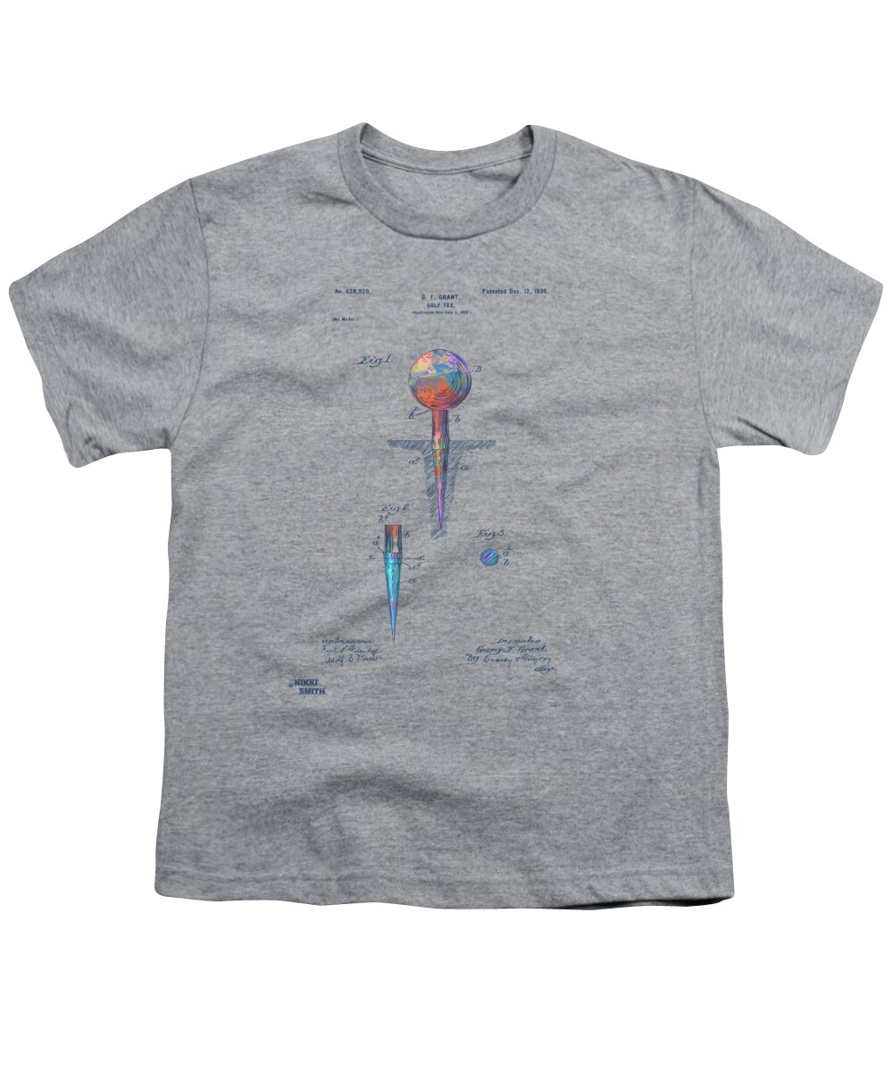 Golf Youth T-Shirt featuring the digital art Colorful 1899 Golf Tee Patent by Nikki Marie Smith