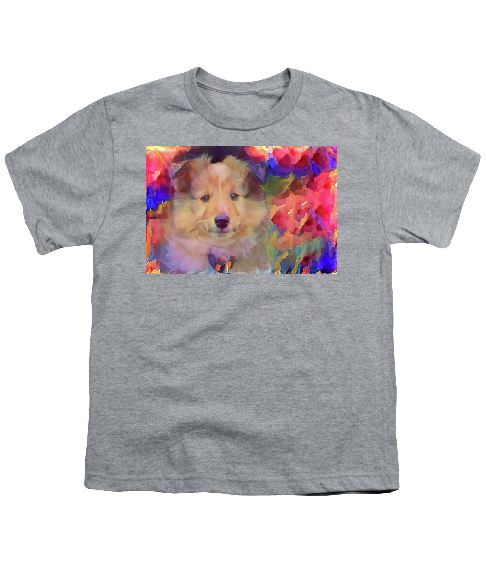 Cute Puppy Youth T-Shirt featuring the mixed media Cute puppy by Lilia D