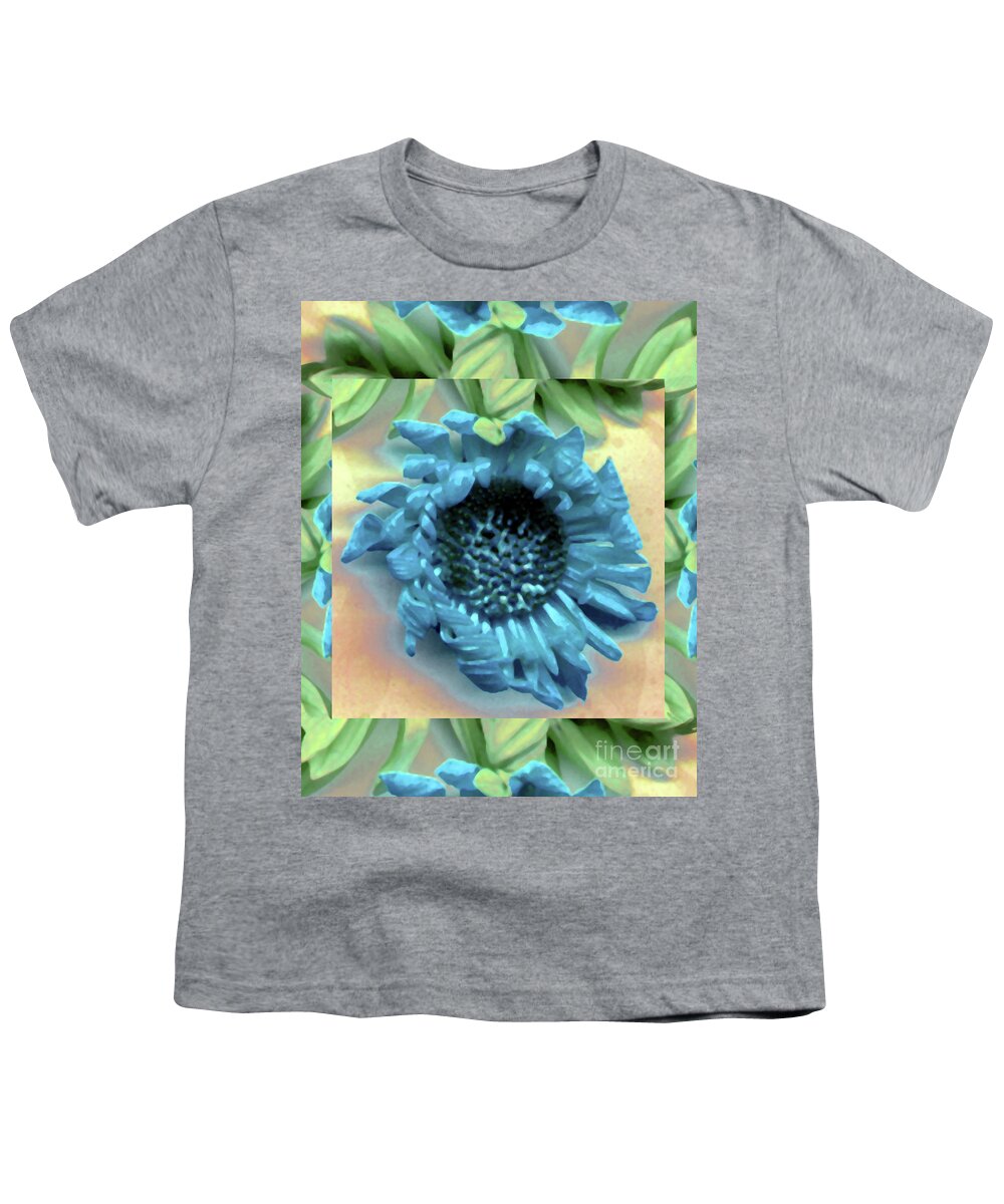 Blue Digital Daisy Leaf Leaves Green Watercolor Youth T-Shirt featuring the photograph Daisy Blue Frame by Heather Kirk
