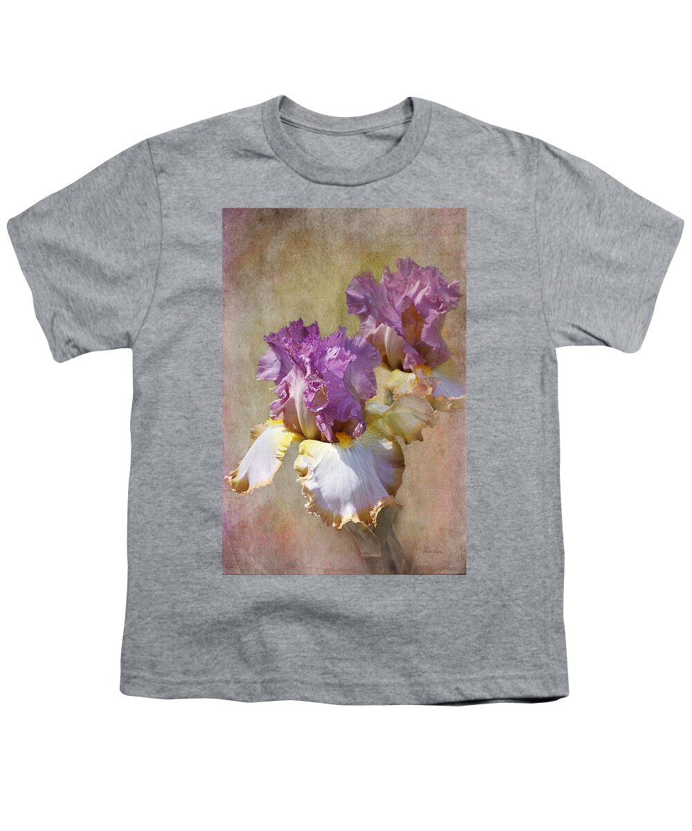 Flower Youth T-Shirt featuring the photograph Delicate Gold And Lavender Iris by Phyllis Denton