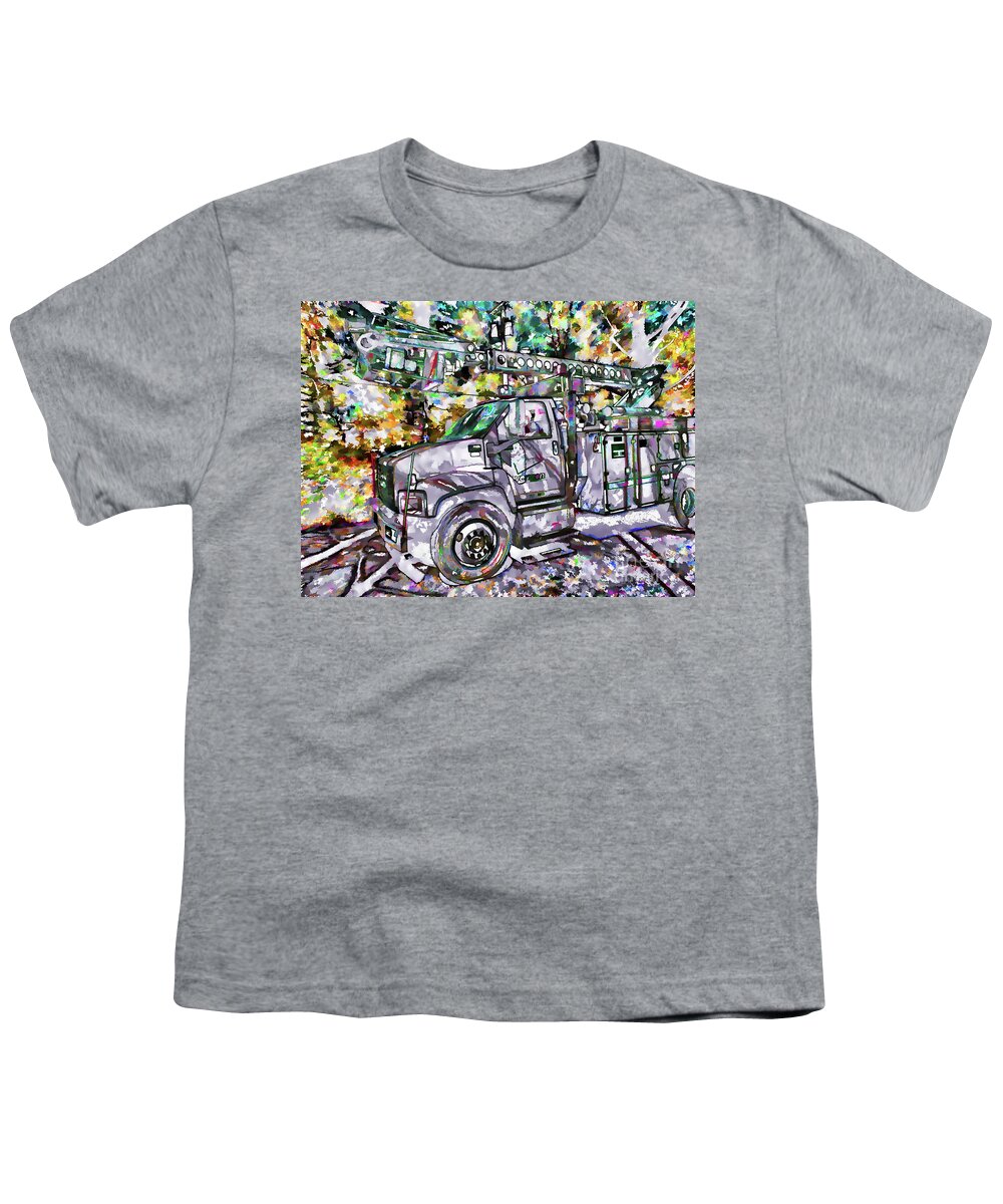 Electric Bucket Trucks Youth T-Shirt featuring the painting Electric bucket trucks by Jeelan Clark
