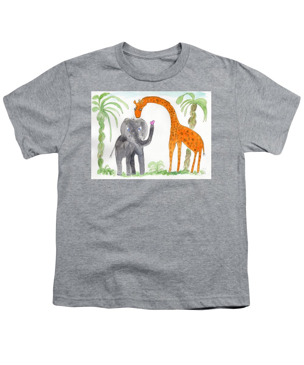 Elephoot Youth T-Shirt featuring the painting Elephoot and Elliot under the palms by Helen Holden-Gladsky