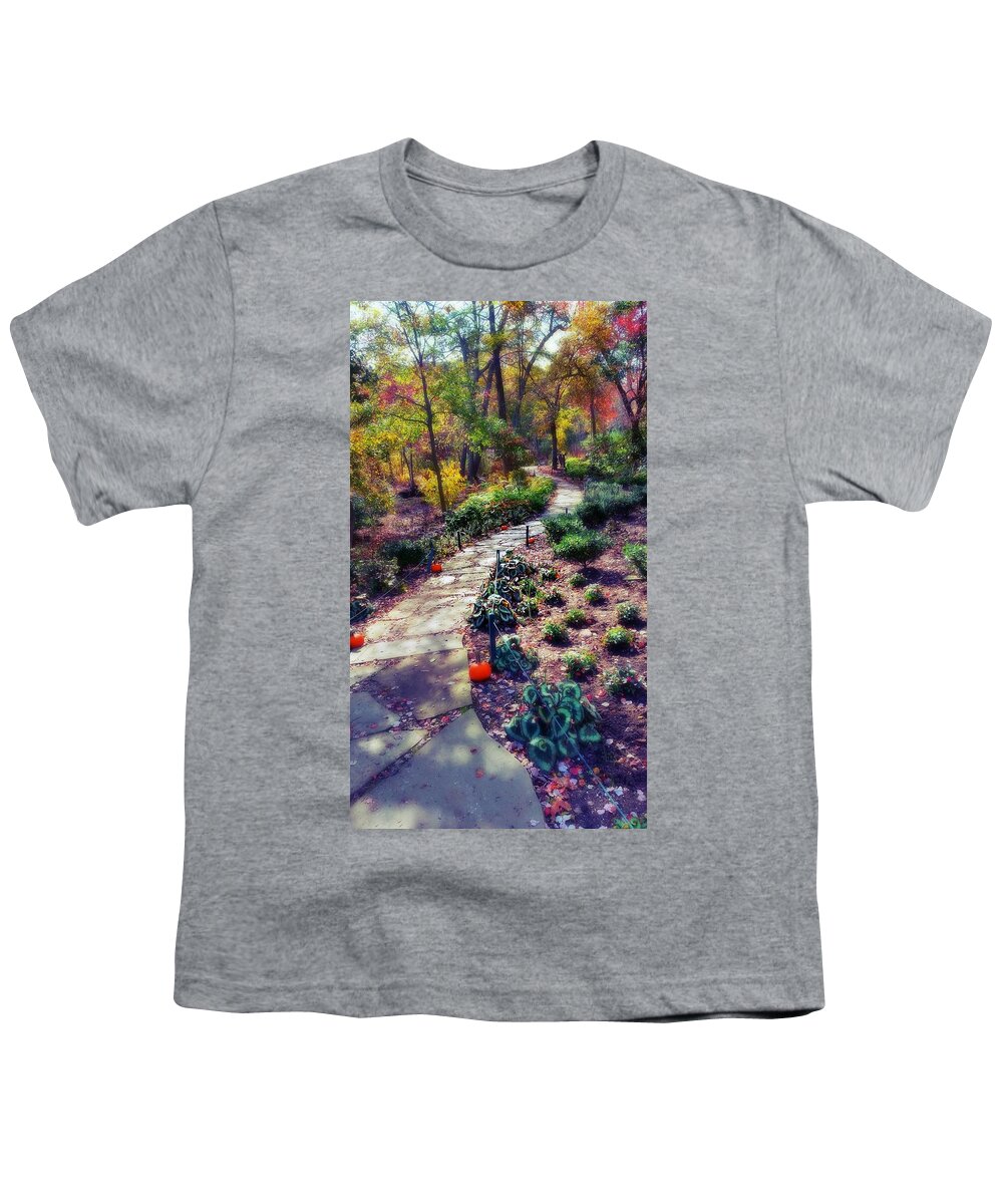 Garden Youth T-Shirt featuring the mixed media Enter the Autumn Garden by Stacie Siemsen