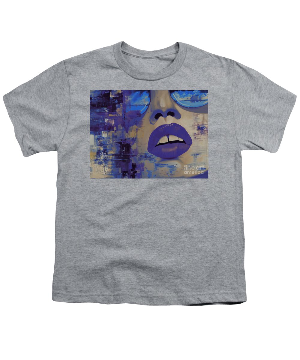 Animal Portrait Youth T-Shirt featuring the painting Face If Blue Abstract by Gull G