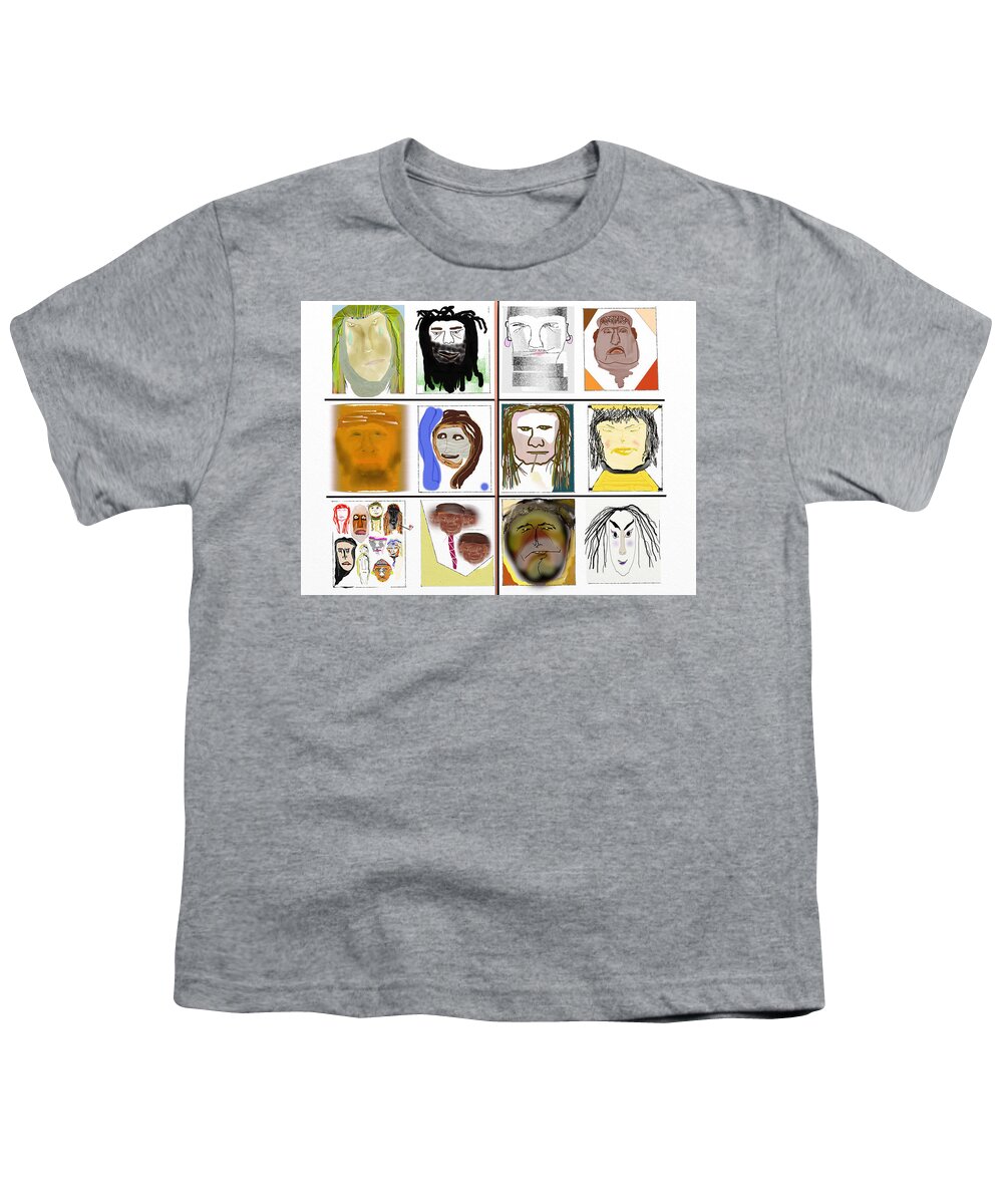 Abstract Youth T-Shirt featuring the digital art Faces by SC Heffner