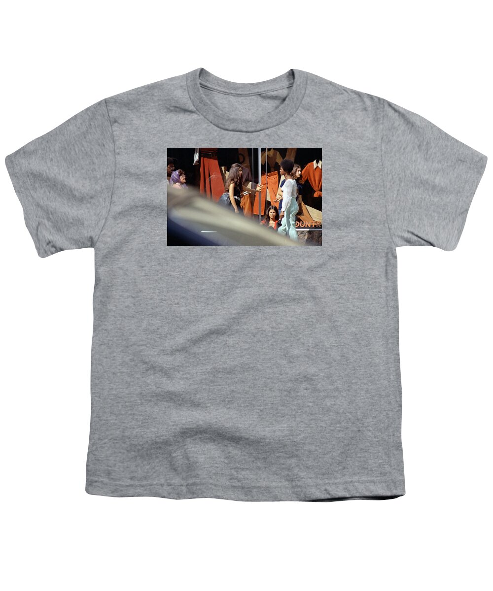 Actions Youth T-Shirt featuring the photograph Fall colors and bus riders by Mike Evangelist