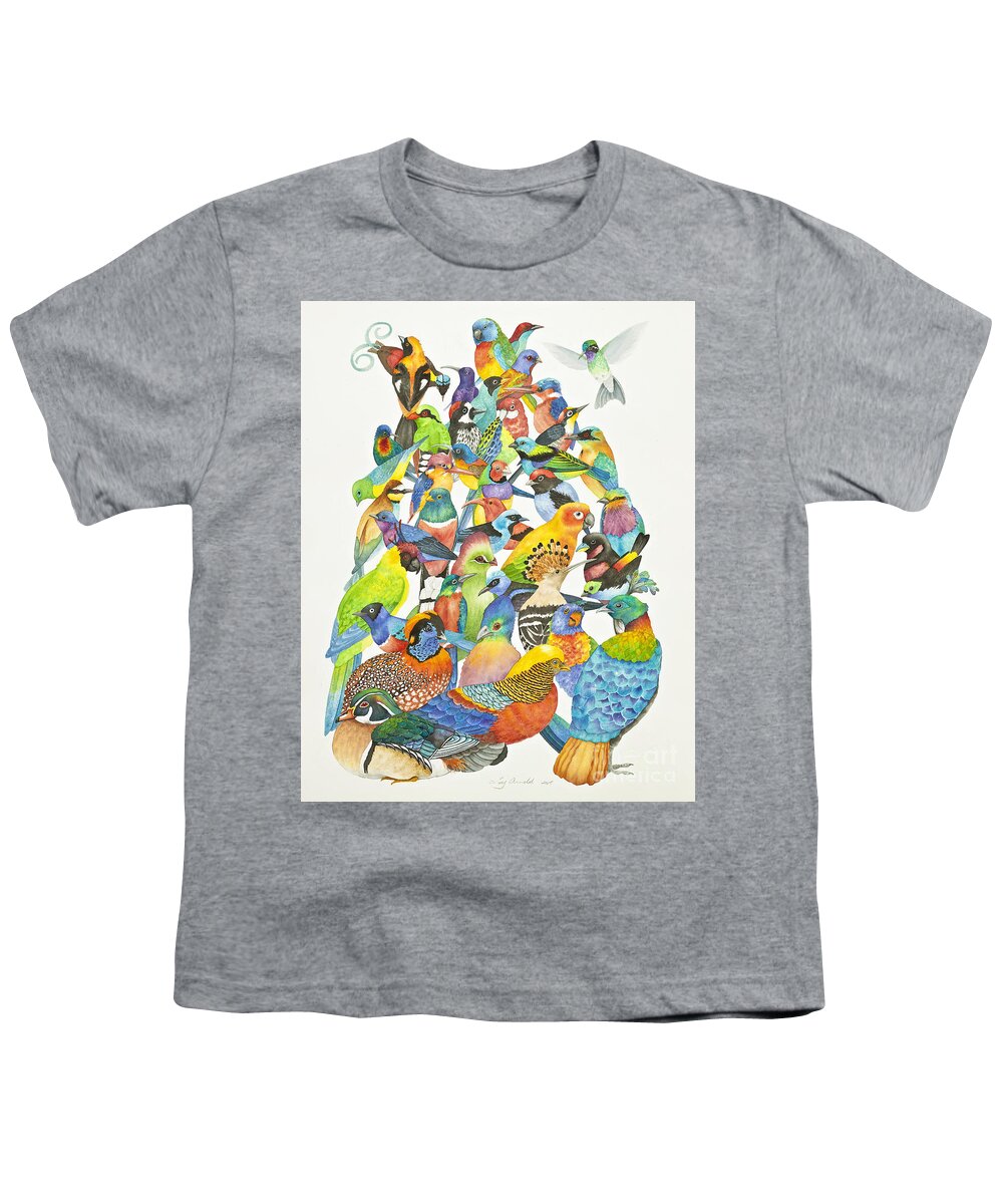 Colorful Birds Youth T-Shirt featuring the painting Festive Flock by Lucy Arnold