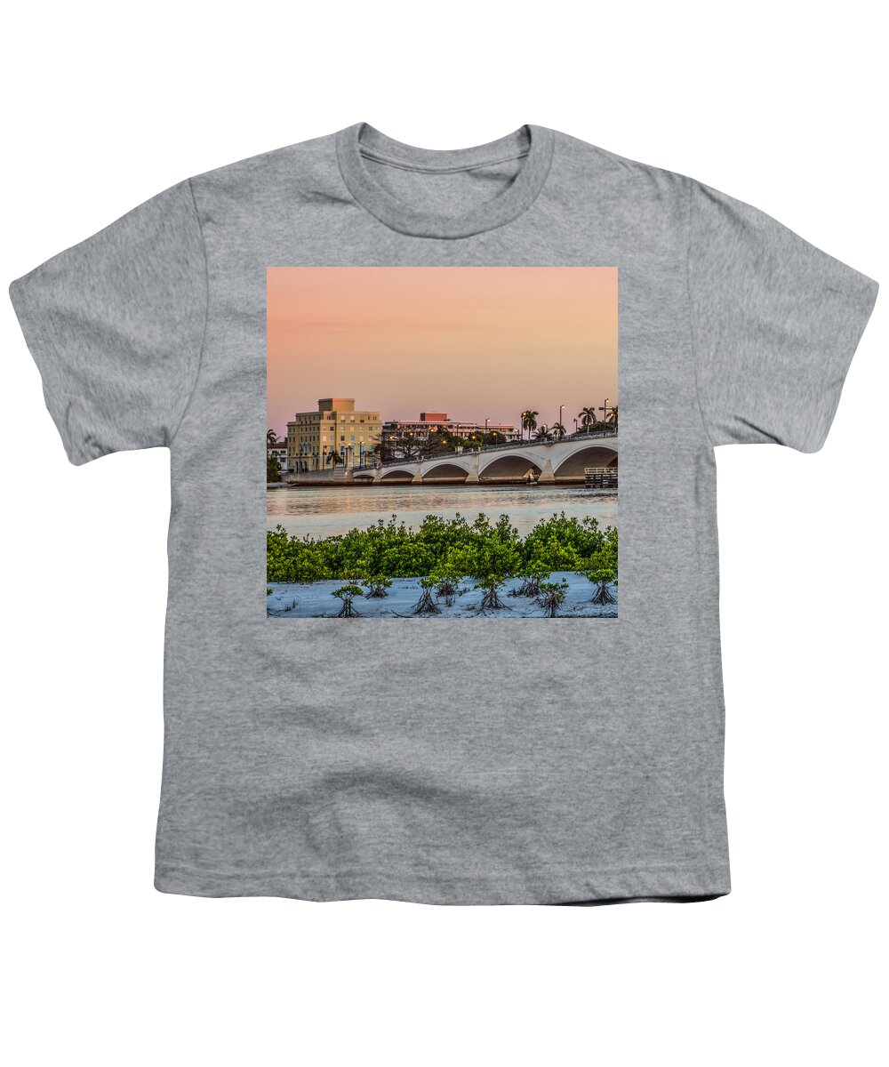 Boats Youth T-Shirt featuring the photograph Flagler Bridge in the Evening I by Debra and Dave Vanderlaan