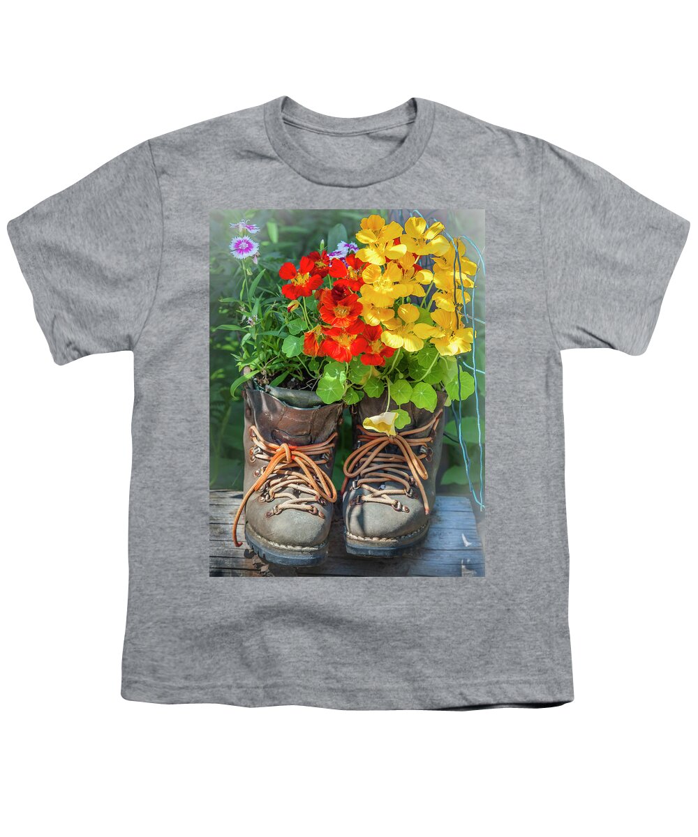 Markmilleart.com Youth T-Shirt featuring the photograph Flower Boots by Mark Mille