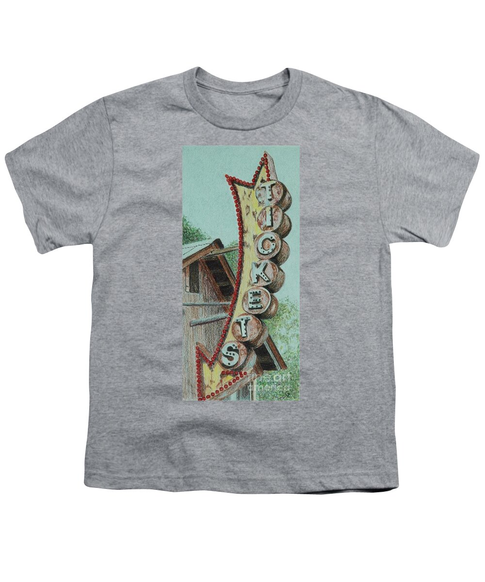 Sign Youth T-Shirt featuring the drawing Get Yer Tickets by Glenda Zuckerman