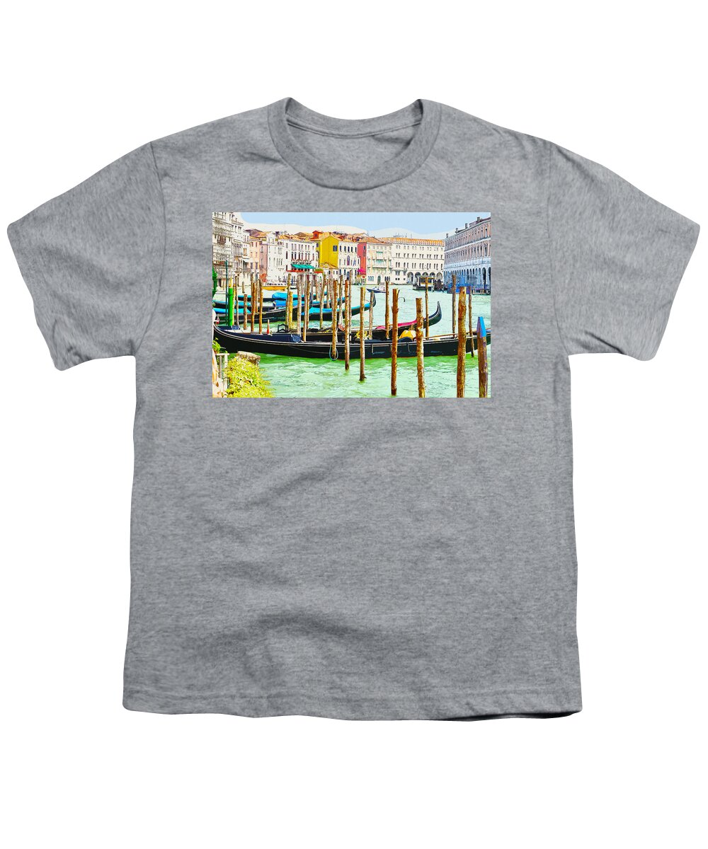 Venice Youth T-Shirt featuring the photograph Gondolas on the Grand Canal Venice Italy by Anthony Murphy