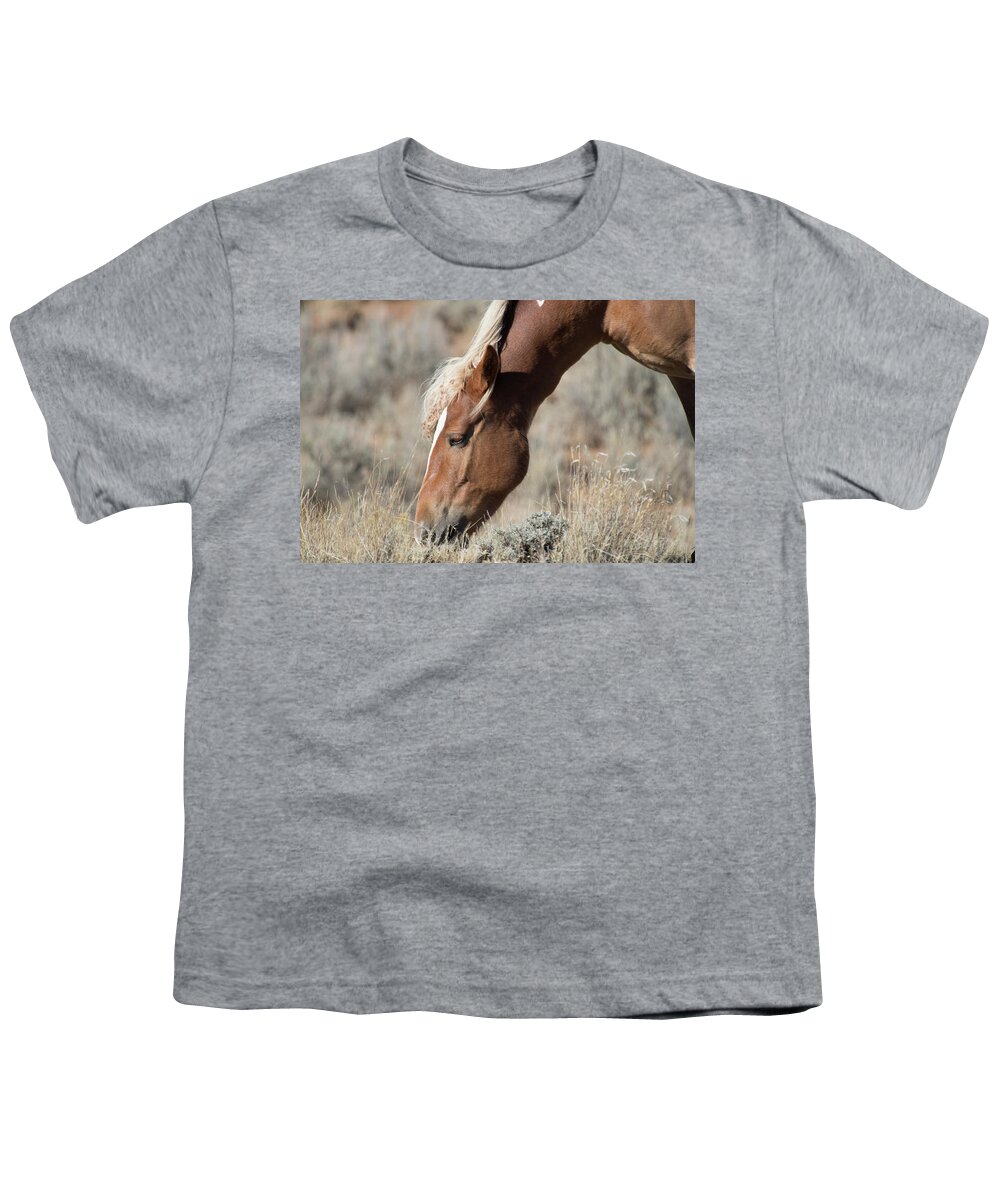 Cody Youth T-Shirt featuring the photograph Grazing Wild Horse by Frank Madia