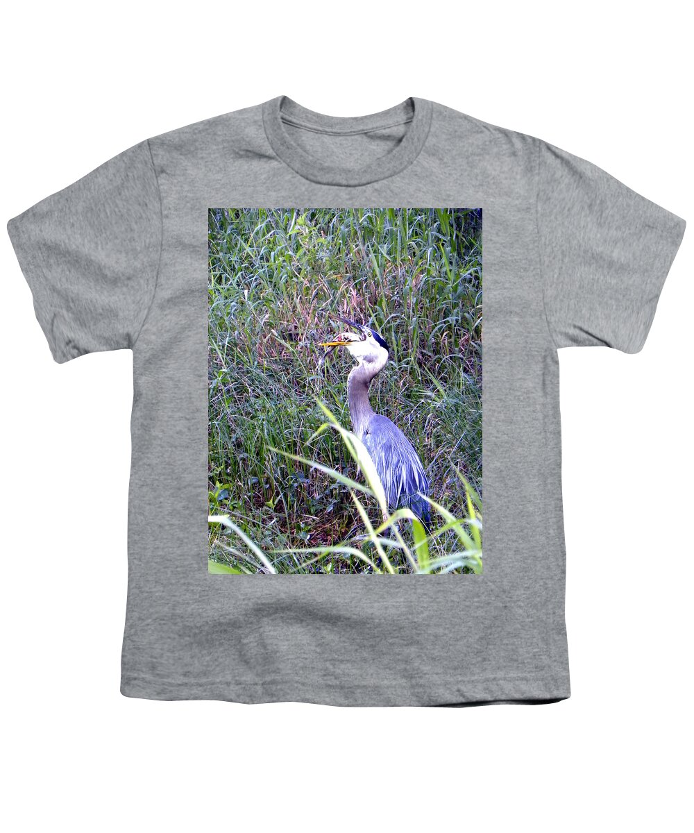 Nature Youth T-Shirt featuring the photograph Great Blue Heron Eating a Fish by Christopher Mercer