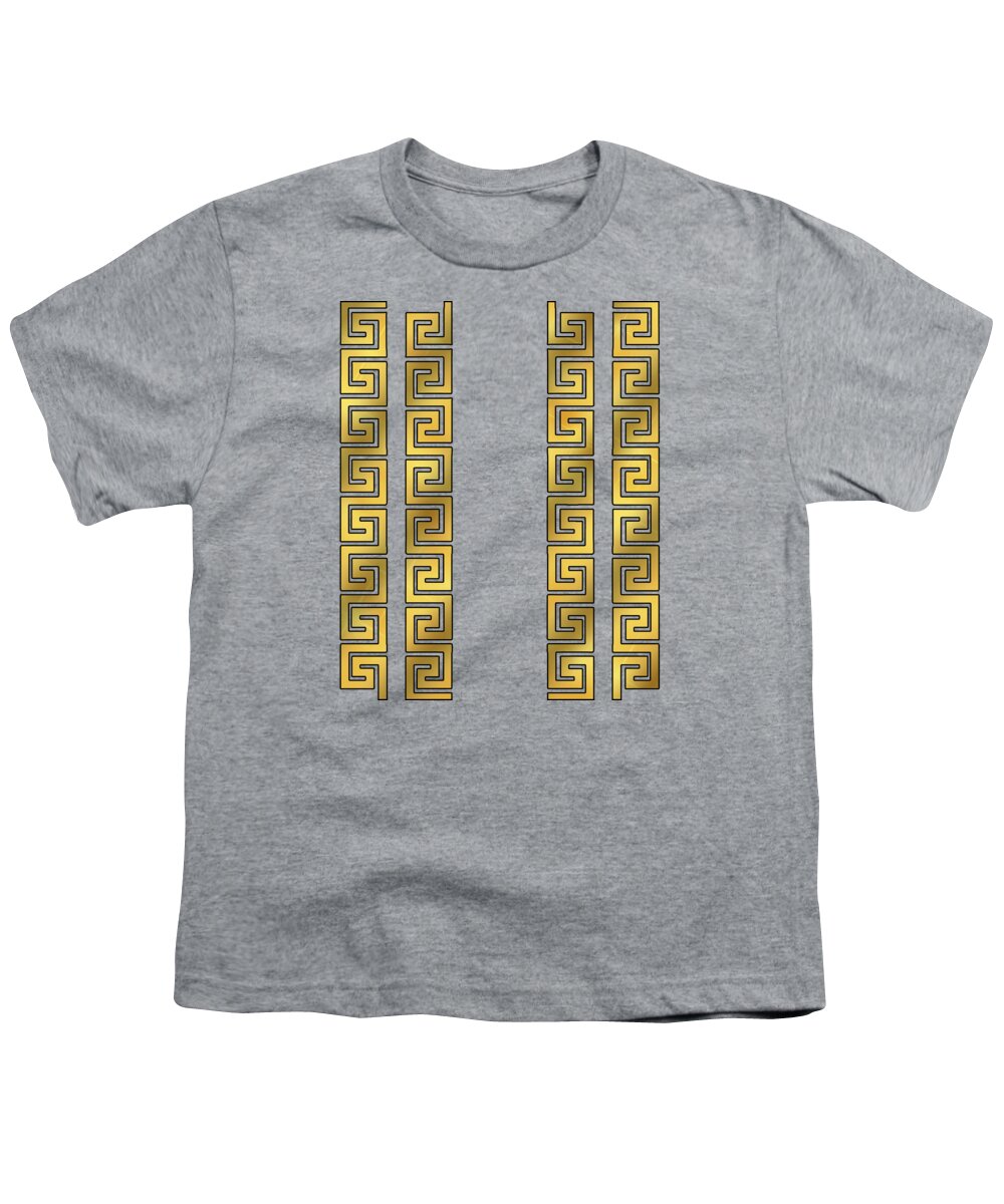 Greek Key Youth T-Shirt featuring the digital art Greek Key Gold Pattern by Chuck Staley