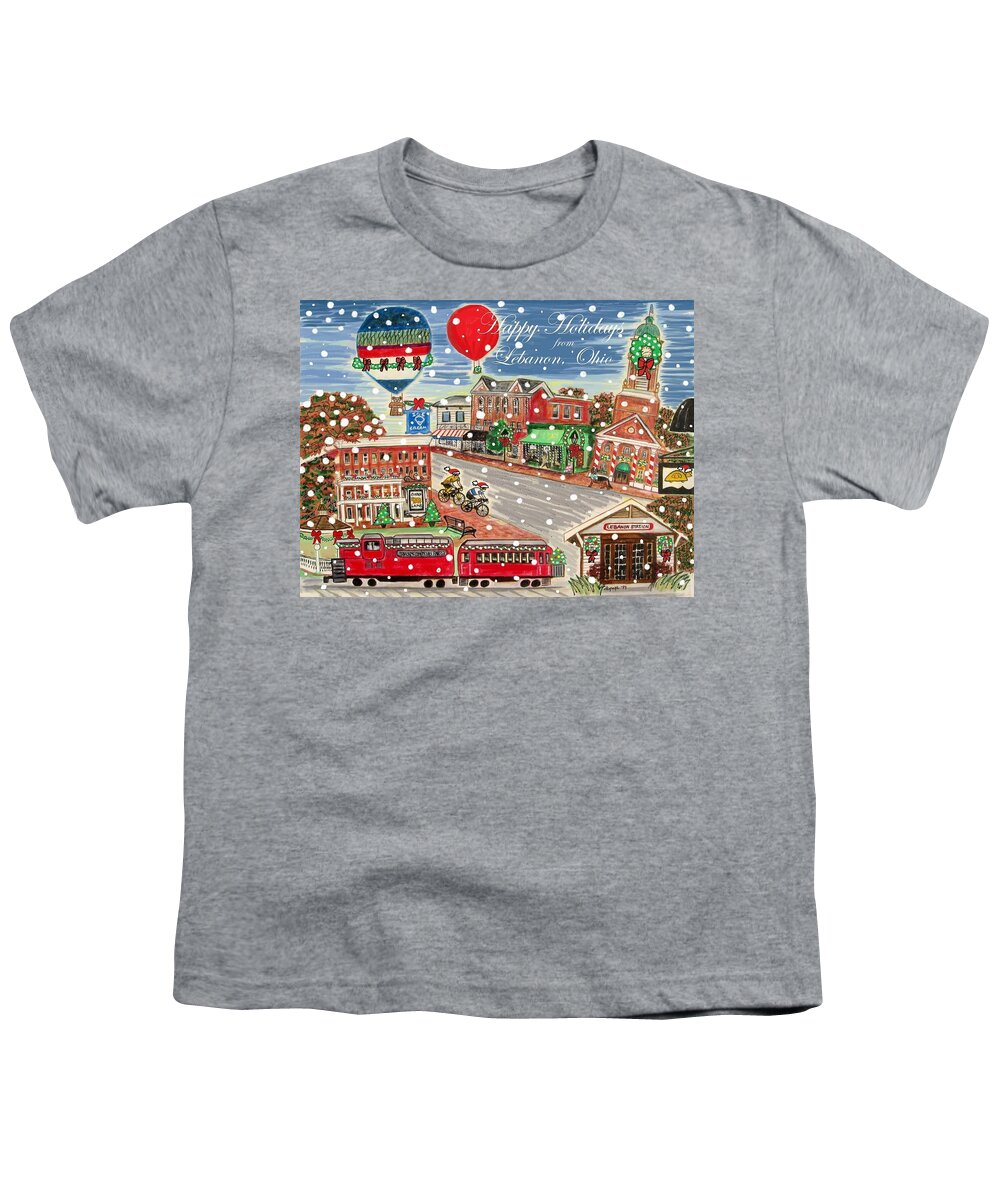 Small Town America Youth T-Shirt featuring the painting Happy Holidays from Lebanon, Ohio by Diane Pape