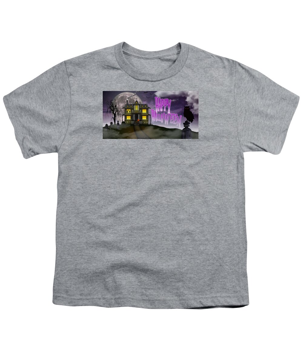 Halloween Youth T-Shirt featuring the digital art Haunted Halloween by Anthony Citro