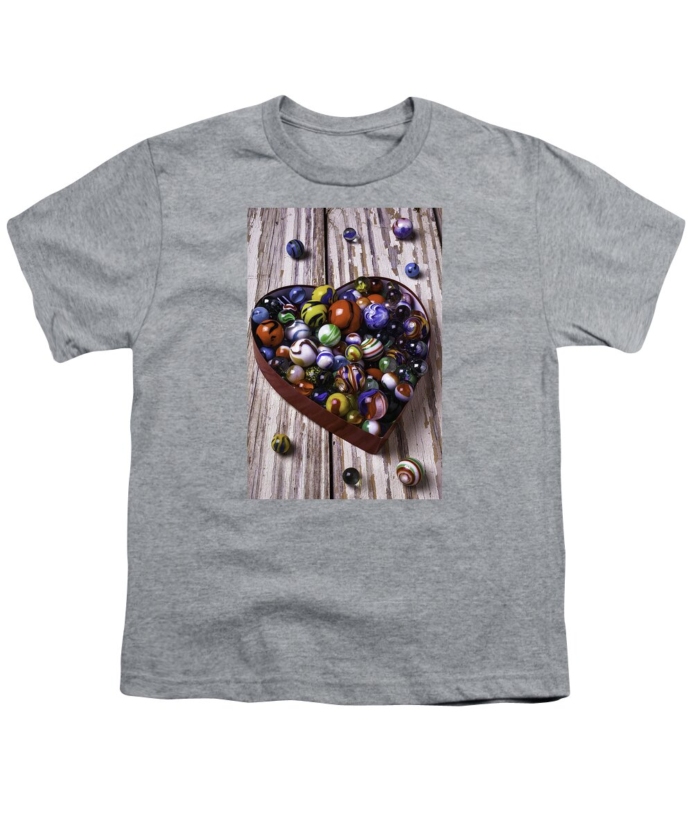 Marbles Youth T-Shirt featuring the photograph Heart Box With Marbles by Garry Gay