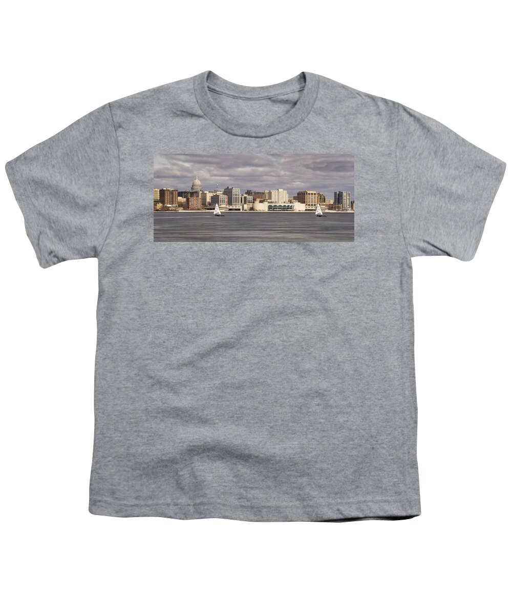 Ice Boats Youth T-Shirt featuring the photograph Ice Sailing - Lake Monona - Madison - Wisconsin by Steven Ralser