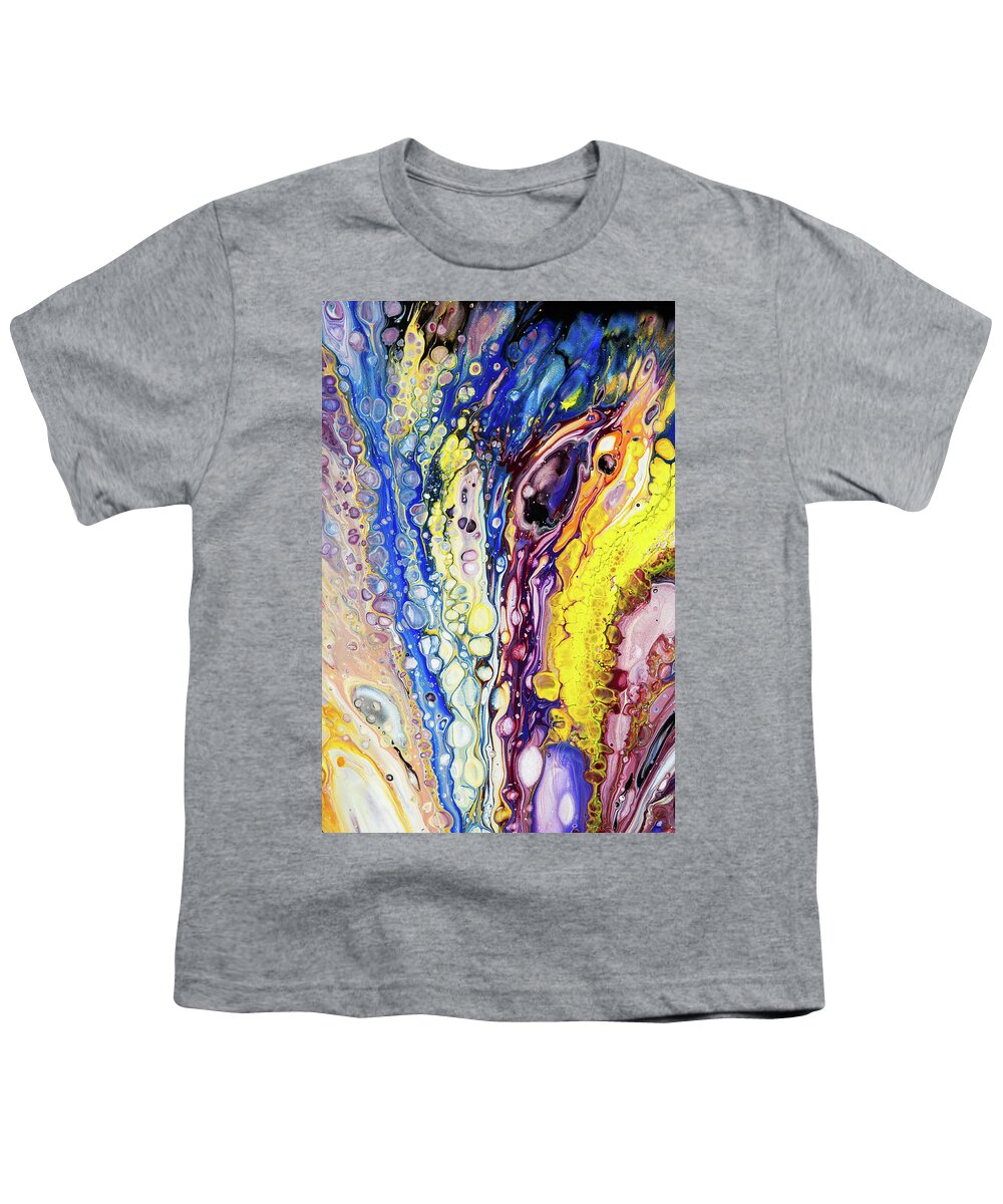 Jenny Rainbow Fine Art Photography Youth T-Shirt featuring the painting Iridescent Reality Fragment 2. Fluid Acrylic Painting by Jenny Rainbow