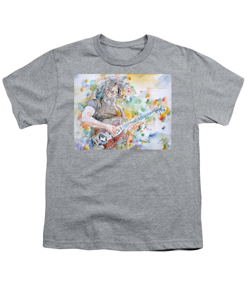 Jerry Garcia Youth T-Shirt featuring the painting JERRY GARCIA - watercolor portrait.15 by Fabrizio Cassetta