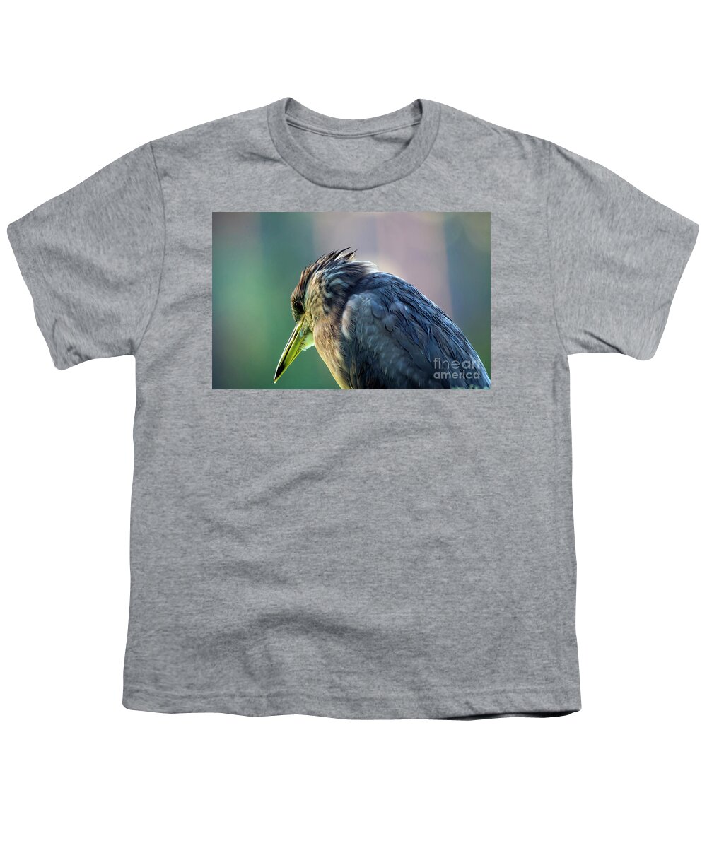 Nature Youth T-Shirt featuring the photograph Juvenile Black Crowned Night Heron Lost in Deep Thoughts by DB Hayes