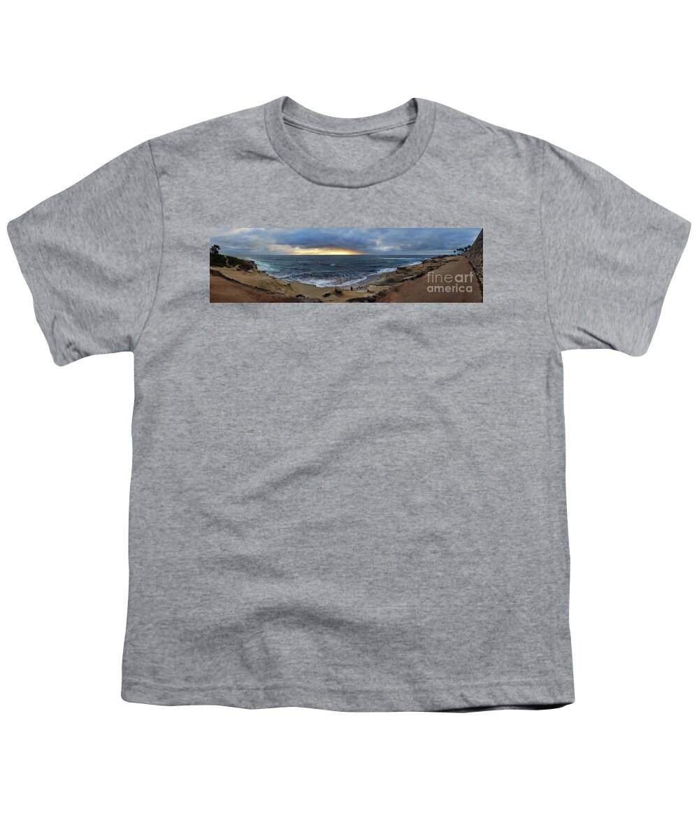 La Jolla Youth T-Shirt featuring the photograph La Jolla Shores Beach Panorama by Eddie Yerkish