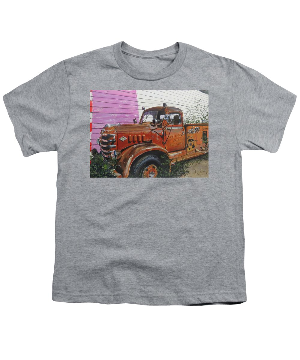 Firetruck Youth T-Shirt featuring the painting Last Parade by William Brody