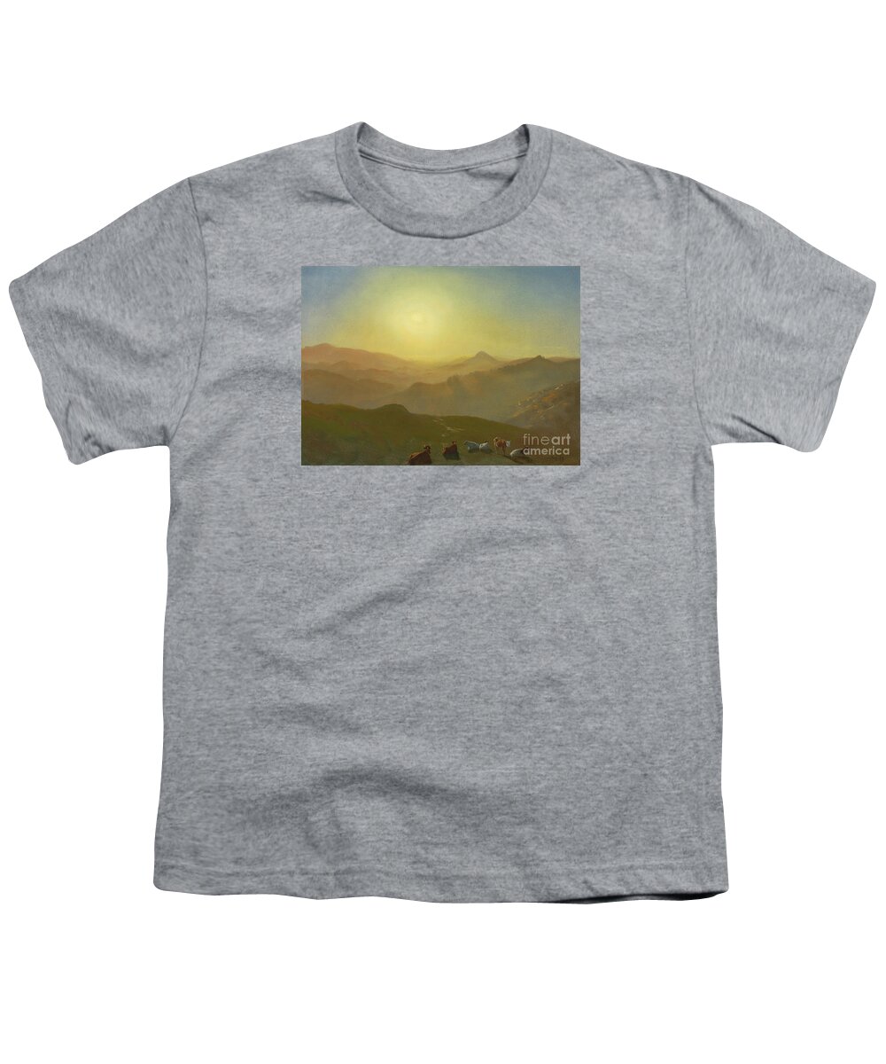 Albert_bierstadt_-_looking_from_the_shade_on_clay_hill_(1873). Hills Youth T-Shirt featuring the painting Looking from the Shade on Clay Hill by MotionAge Designs