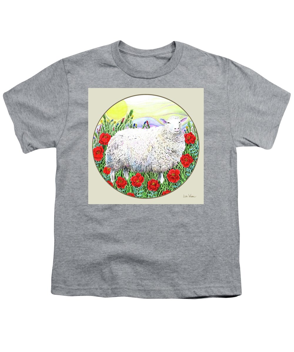 Sheep Youth T-Shirt featuring the painting Mammals Button by Lise Winne