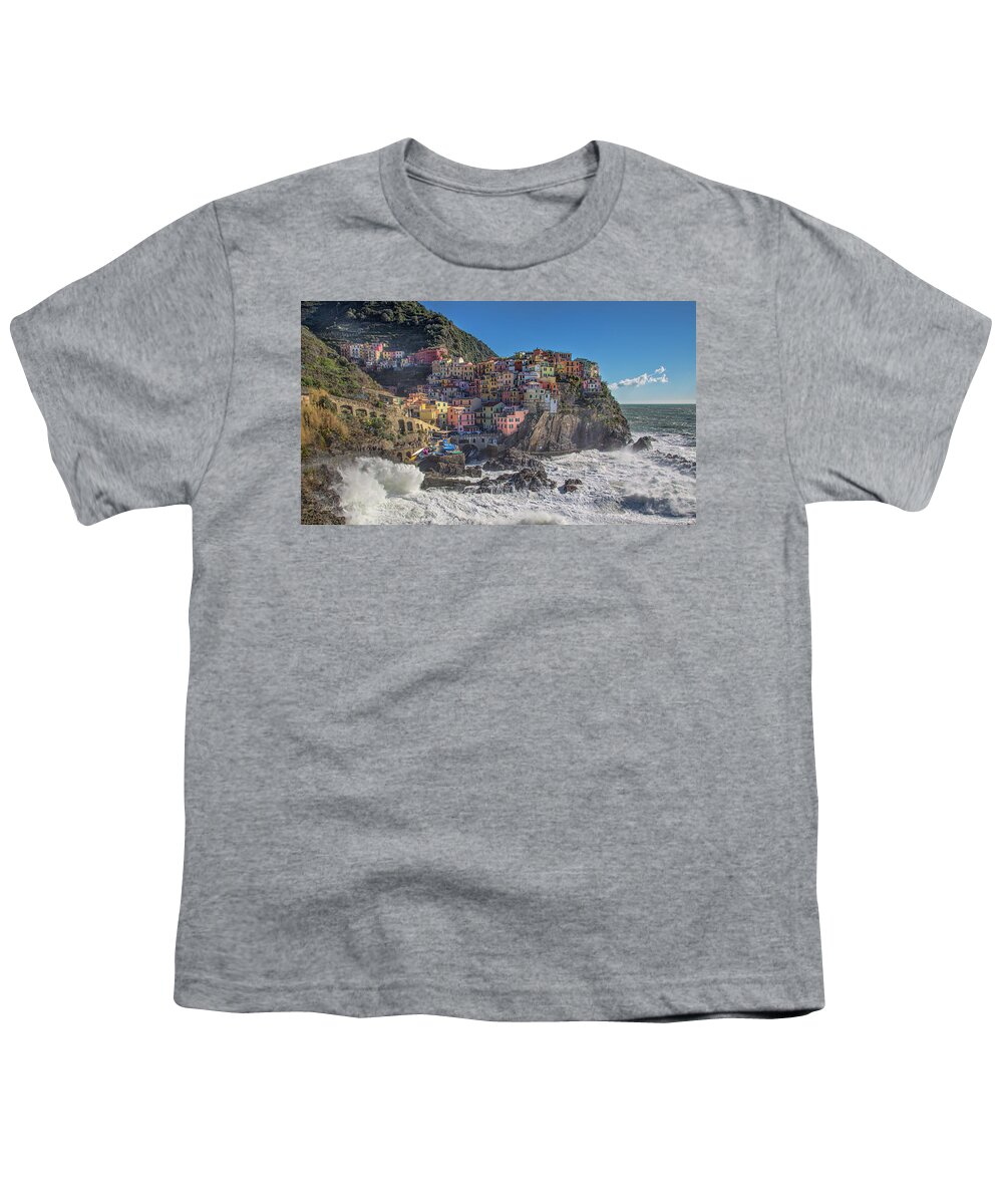 Italy Youth T-Shirt featuring the photograph Manarola in Cinque Terre by Cheryl Strahl