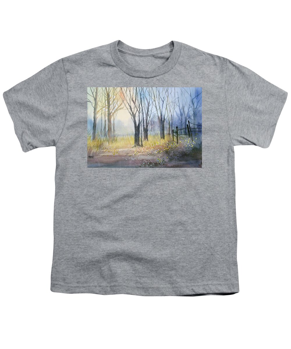 Watercolor Youth T-Shirt featuring the painting Misty Morning by Ryan Radke