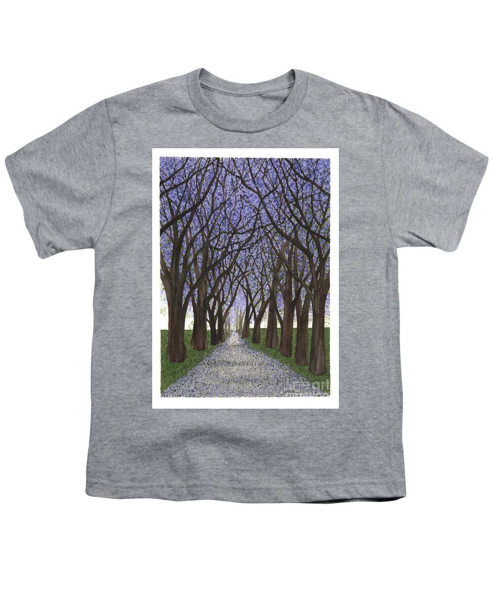 Jacarandas Youth T-Shirt featuring the painting Monrovia by Hilda Wagner