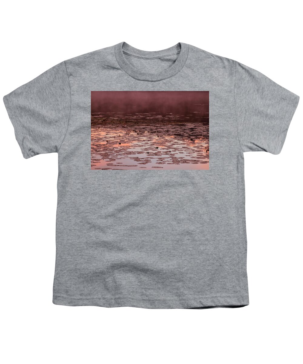 Bonnie Follett Youth T-Shirt featuring the photograph Morning Fog in the Lily Patch in Mauve by Bonnie Follett