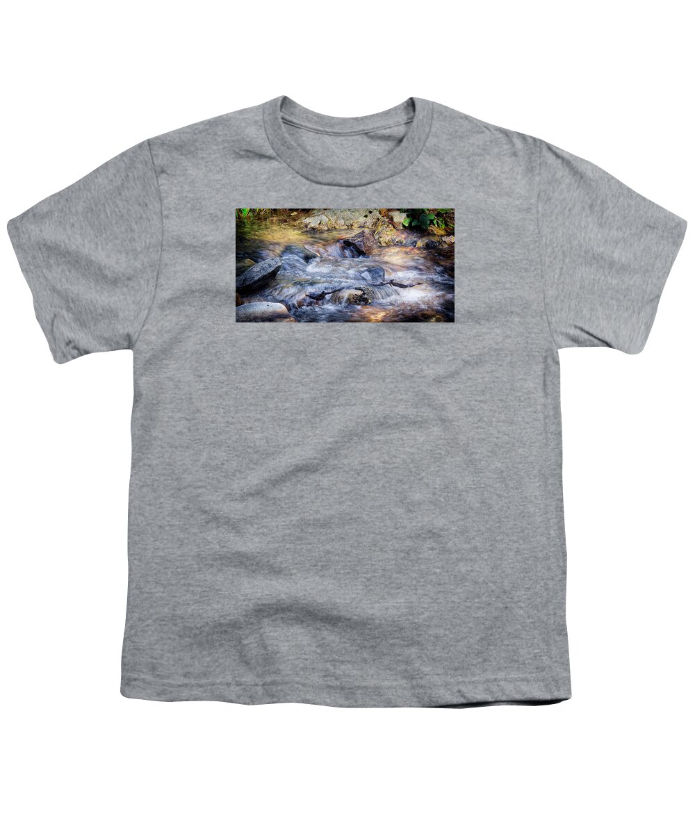 Running Water Youth T-Shirt featuring the photograph Mountain Stream by Elaine Malott