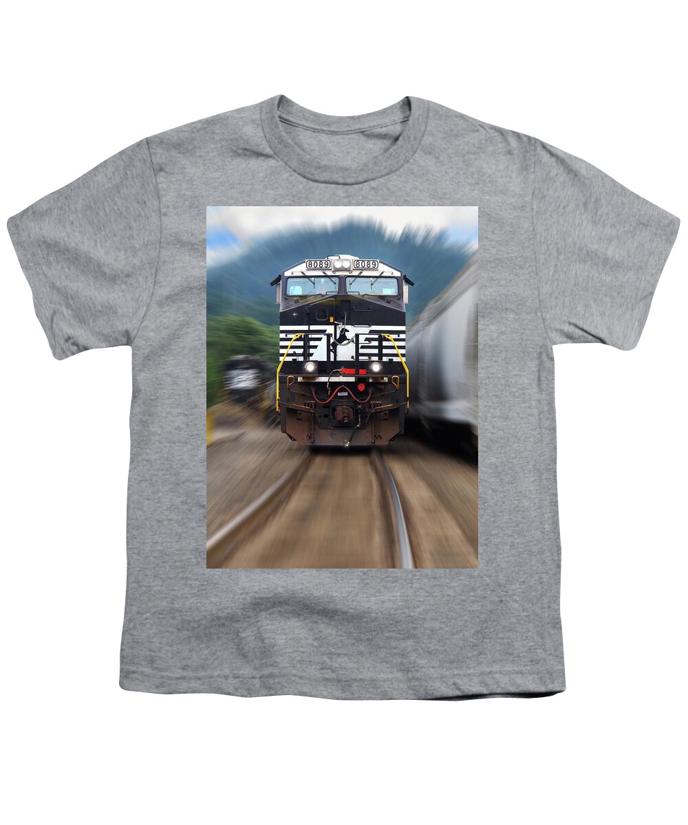 Railroad Youth T-Shirt featuring the photograph N S 8089 On The Move by Mike McGlothlen