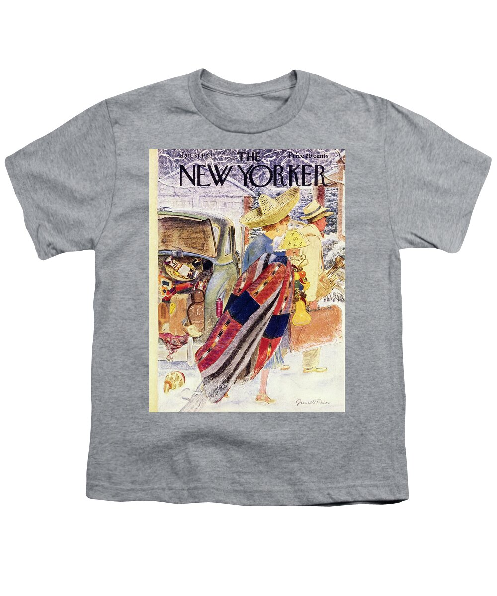 Couple Youth T-Shirt featuring the mixed media NewYorker January 31 1953 by Garrett Price