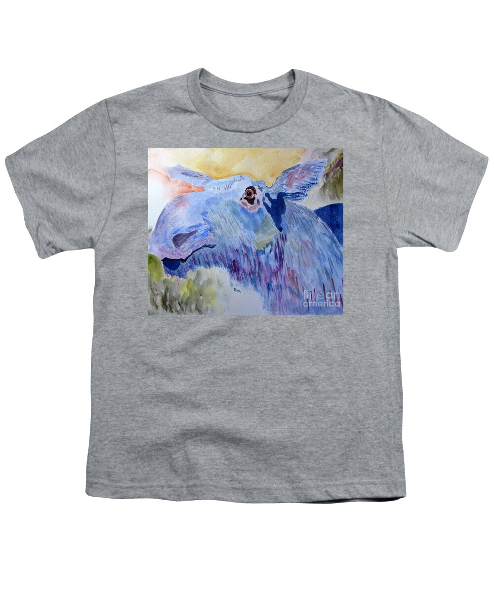 Moose Youth T-Shirt featuring the painting Once in a Blue Moose by Sandy McIntire