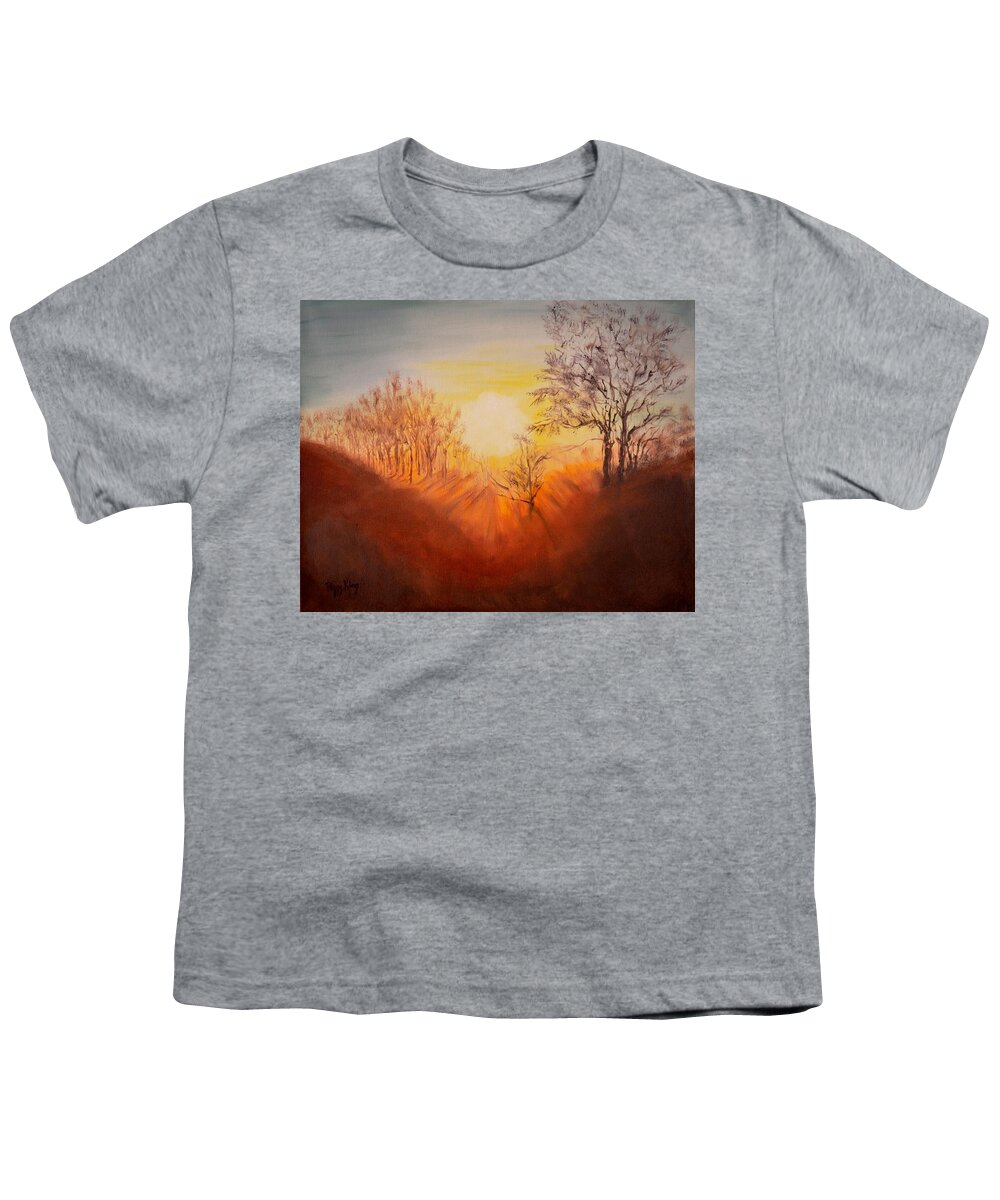 Welland River Youth T-Shirt featuring the painting Out of the Winter Morning Mists - 2 by Peggy King
