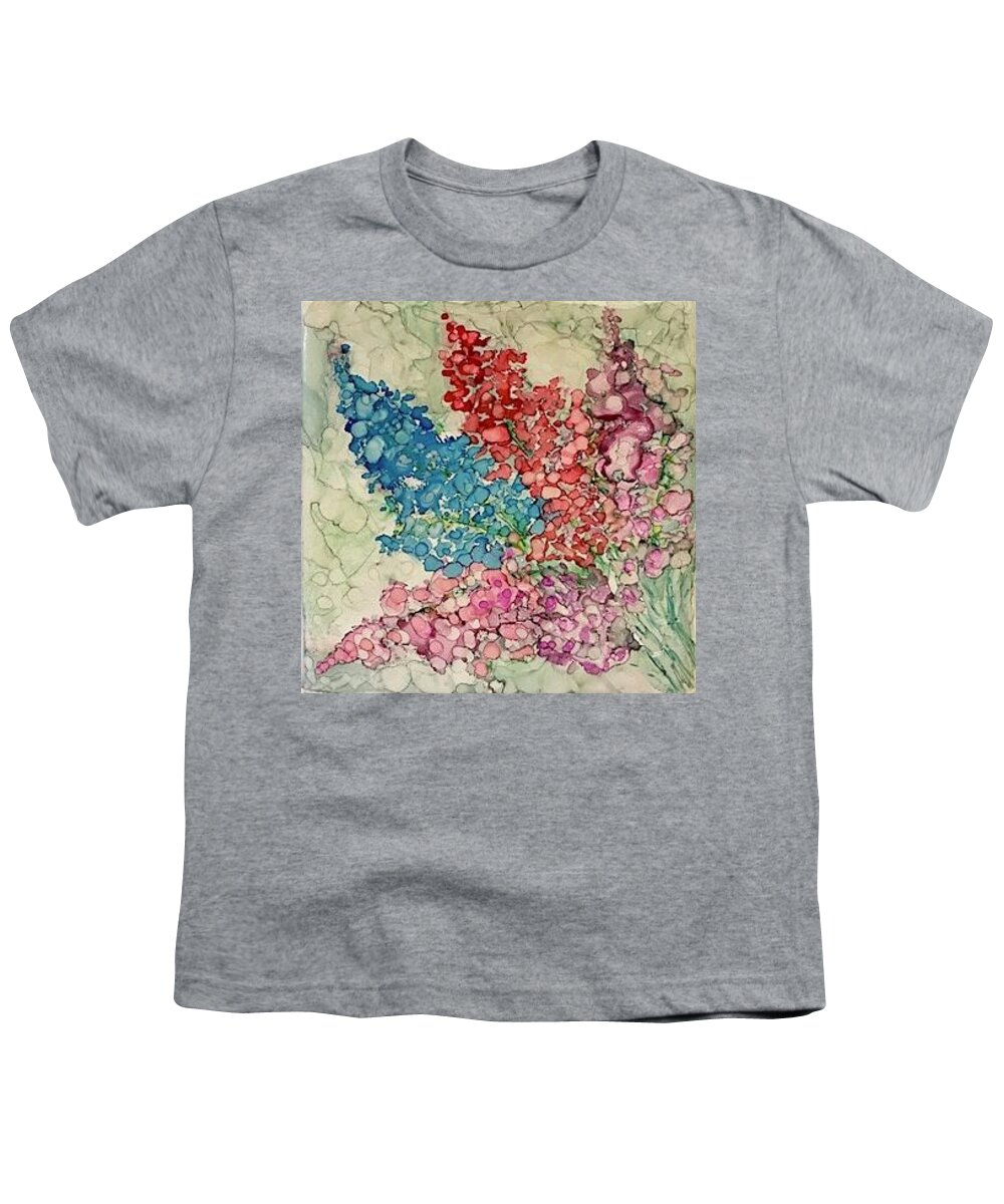 Alcohol Ink Youth T-Shirt featuring the painting Pastel Bouquet by Brenda Owen