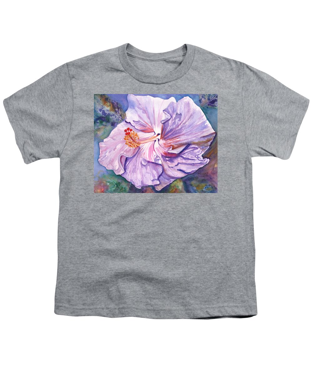 Hibiscus Youth T-Shirt featuring the painting Petrina's Hibiscus by Marionette Taboniar