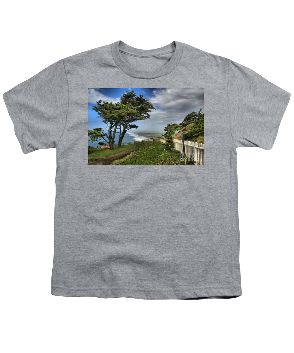 Point Reyes Youth T-Shirt featuring the photograph Point Reyes Windblown Cypress by Adam Jewell