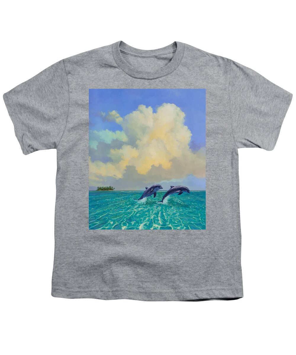 Dolphins Youth T-Shirt featuring the painting Porpoiseful Play by David Van Hulst
