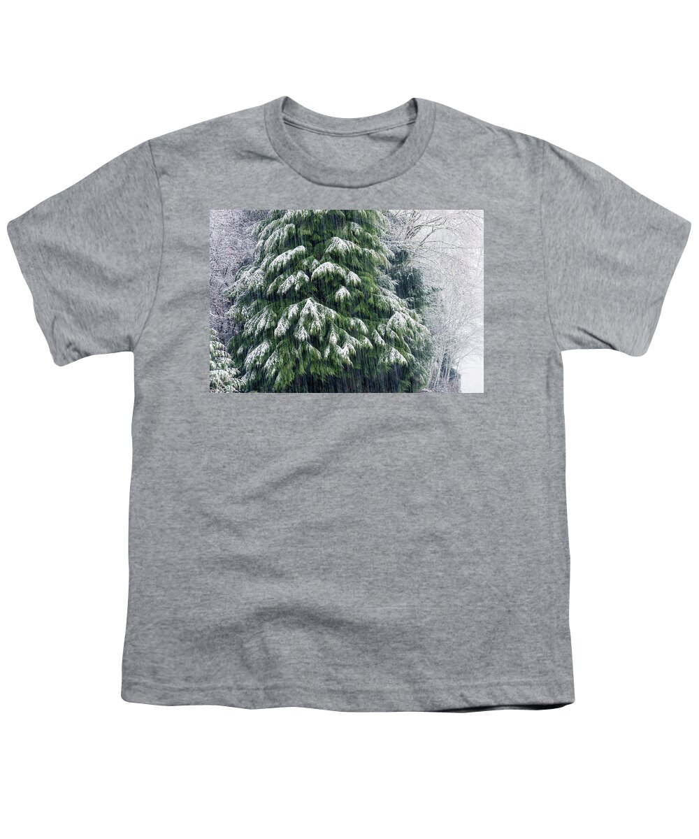 Astoria Youth T-Shirt featuring the photograph Red Cedar and Snow by Robert Potts