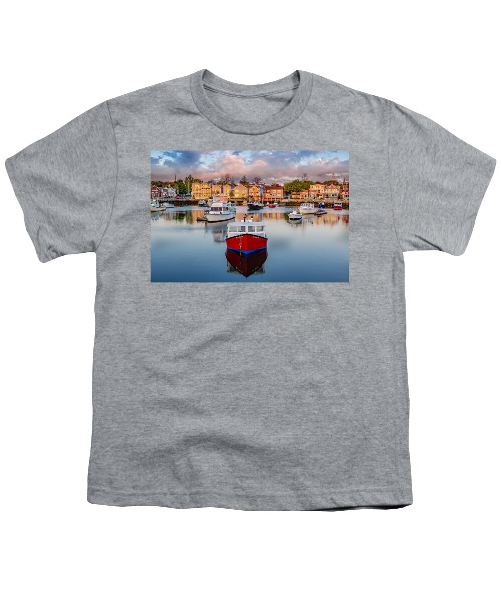 Motif No. 1 Youth T-Shirt featuring the photograph Rockport Harbor by Susan Candelario