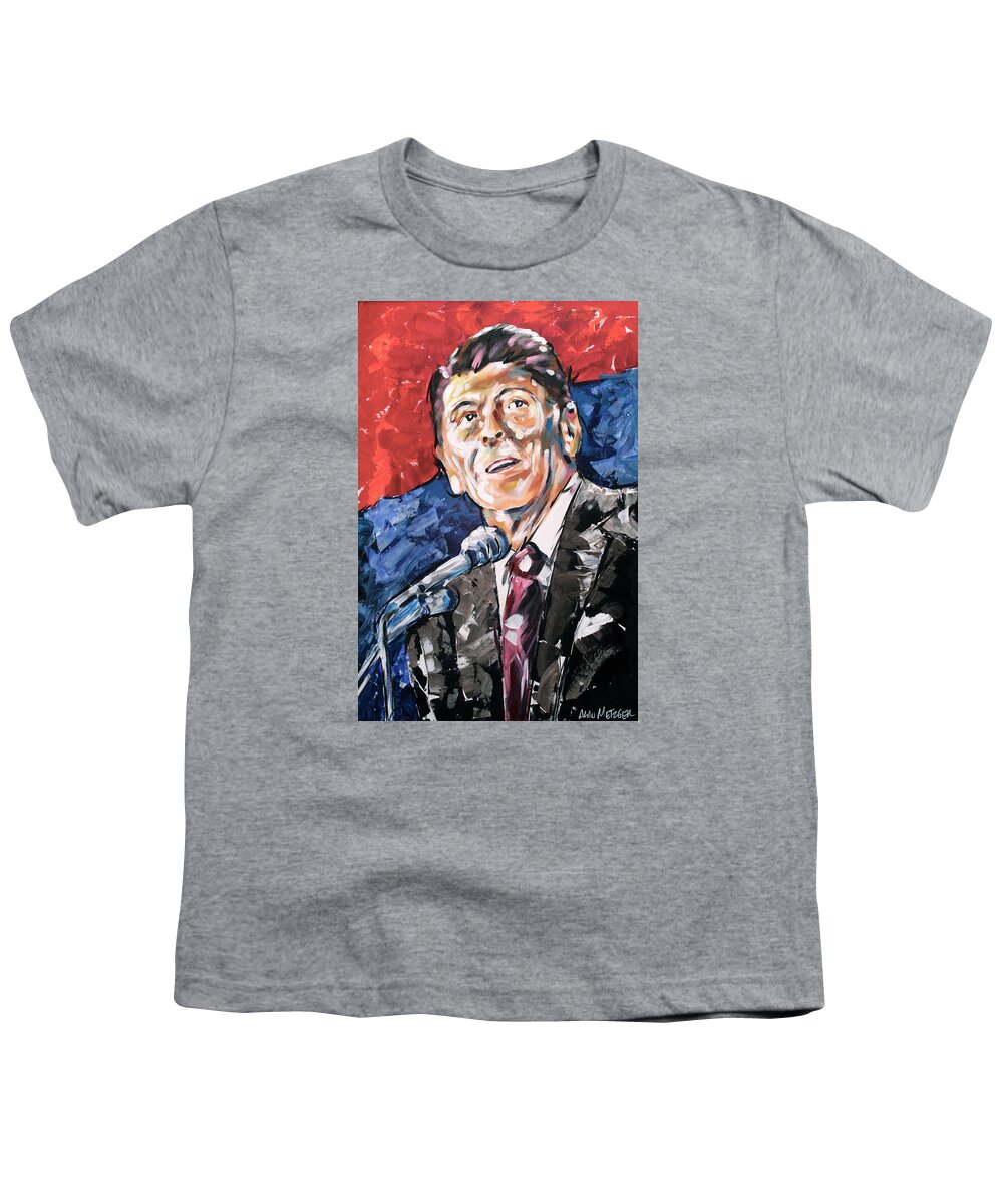 President Youth T-Shirt featuring the painting Ronald Reagan by Alan Metzger