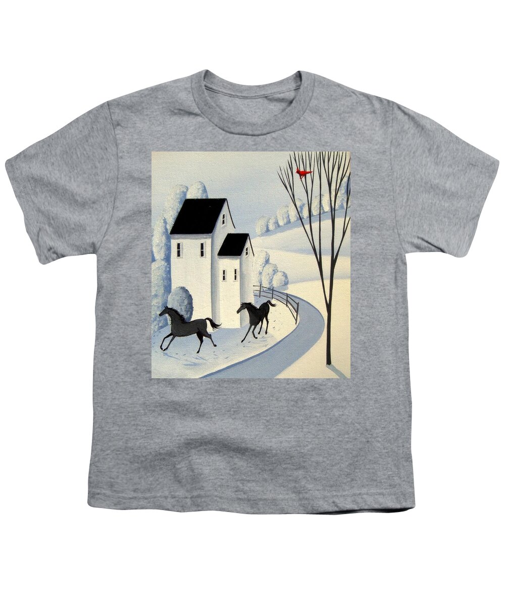 Folk Art Youth T-Shirt featuring the painting Running Circles by Debbie Criswell