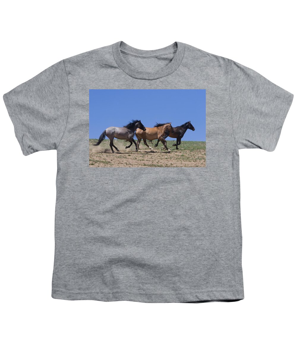 Wild Horse Youth T-Shirt featuring the photograph Running Free- Wild Horses by Mark Miller